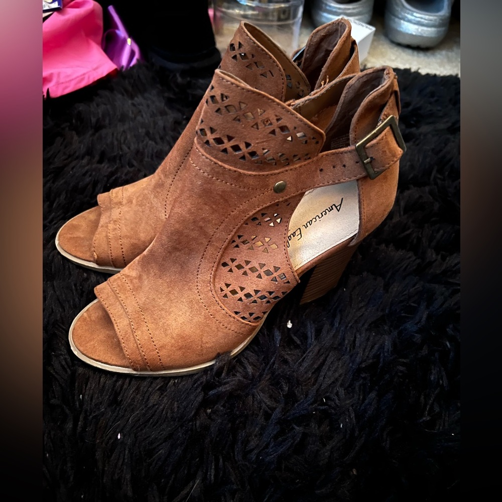 open toed heeled booties